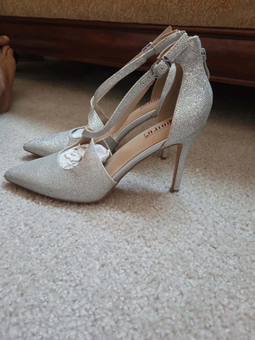 Unbranded Silver Pointed Toe Ankle Strap Heels